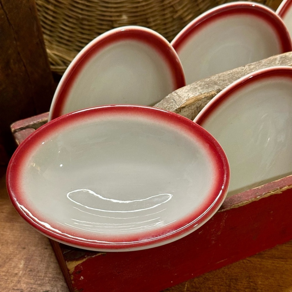 6 Vintge Shenango China Red Band Berry Bowls Restaurant Ware Interpace USA Diner